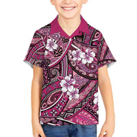 Polynesian Hibiscus Tropical Pink Floral Kid Hawaiian Shirt Tribal Pattern LT01 Kid Pink - Polynesian Pride