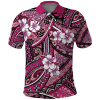 Polynesian Hibiscus Tropical Pink Floral Polo Shirt Tribal Pattern - Polynesian Pride