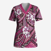 Polynesian Hibiscus Tropical Pink Floral Scrub Top Tribal Pattern LT01 Adult Pink - Polynesian Pride