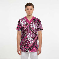 Polynesian Hibiscus Tropical Pink Floral Scrub Top Tribal Pattern LT01 - Polynesian Pride