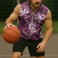 Polynesian Hibiscus Tropical Pink Floral Sleeveless Zip Hoodie Tribal Pattern LT01 - Polynesian Pride