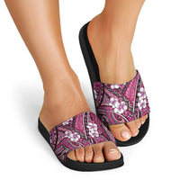 Polynesian Hibiscus Tropical Pink Floral Slide Sandals Tribal Pattern - Polynesian Pride