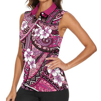 Polynesian Hibiscus Tropical Pink Floral Women Sleeveless Polo Shirt Tribal Pattern LT01 - Polynesian Pride