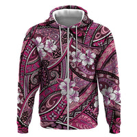 Polynesian Hibiscus Tropical Pink Floral Zip Hoodie Tribal Pattern - Polynesian Pride