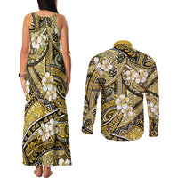 Polynesian Hibiscus Tropical Yellow Floral Couples Matching Tank Maxi Dress and Long Sleeve Button Shirt Tribal Pattern LT01 - Polynesian Pride