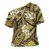 Polynesian Hibiscus Tropical Yellow Floral Cross Shoulder Shirt Tribal Pattern LT01 - Polynesian Pride