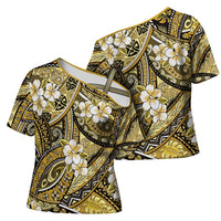 Polynesian Hibiscus Tropical Yellow Floral Cross Shoulder Shirt Tribal Pattern LT01 - Polynesian Pride