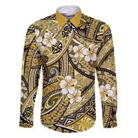 Polynesian Hibiscus Tropical Yellow Floral Family Matching Long Sleeve Bodycon Dress and Hawaiian Shirt Tribal Pattern - Polynesian Pride
