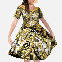 Polynesian Hibiscus Tropical Yellow Floral Family Matching Off The Shoulder Long Sleeve Dress and Hawaiian Shirt Tribal Pattern - Polynesian Pride