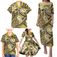 Polynesian Hibiscus Tropical Yellow Floral Family Matching Puletasi and Hawaiian Shirt Tribal Pattern - Polynesian Pride