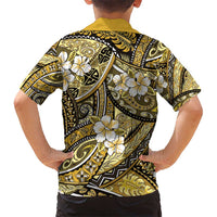 Polynesian Hibiscus Tropical Yellow Floral Kid Hawaiian Shirt Tribal Pattern - Polynesian Pride