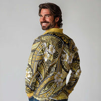 Polynesian Hibiscus Tropical Yellow Floral Long Sleeve Polo Shirt Tribal Pattern LT01 - Polynesian Pride