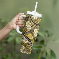 Polynesian Hibiscus Tropical Yellow Floral Tumbler With Handle Tribal Pattern - Polynesian Pride