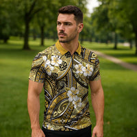 Polynesian Hibiscus Tropical Yellow Floral Zipper Polo Shirt Tribal Pattern LT01 - Polynesian Pride