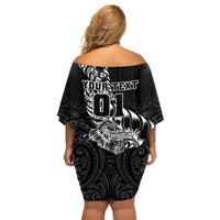 Custom New Zealand Silver Fern Rugby Off Shoulder Short Dress Aotearoa Kiwi Maori Black Version LT01 - Polynesian Pride