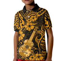 Hawaii Ukulele Kid Polo Shirt Polynesian Pattern Gold Version LT01 Kid Gold - Polynesian Pride