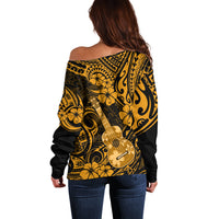 Hawaii Ukulele Off Shoulder Sweater Polynesian Pattern Gold Version LT01 - Polynesian Pride
