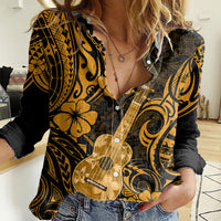 Hawaii Ukulele Women Casual Shirt Polynesian Pattern Gold Version LT01 Female Gold - Polynesian Pride