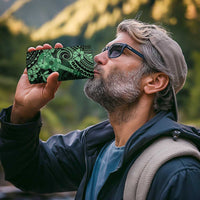 Hawaii Ukulele 4 in 1 Can Cooler Tumbler Polynesian Pattern Green Version