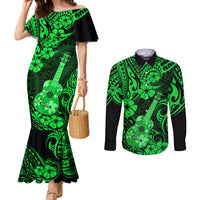 Hawaii Ukulele Couples Matching Mermaid Dress and Long Sleeve Button Shirts Polynesian Pattern Green Version LT01 Green - Polynesian Pride