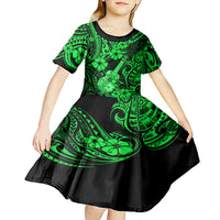 Hawaii Ukulele Kid Short Sleeve Dress Polynesian Pattern Green Version LT01 - Polynesian Pride