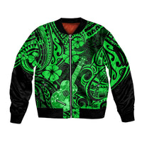 Hawaii Ukulele Sleeve Zip Bomber Jacket Polynesian Pattern Green Version LT01 Unisex Green - Polynesian Pride