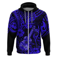 Hawaii Ukulele Hoodie Polynesian Pattern Navy Blue Version LT01 Zip Hoodie Blue - Polynesian Pride