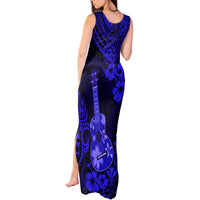 Hawaii Ukulele Tank Maxi Dress Polynesian Pattern Navy Blue Version LT01 - Polynesian Pride