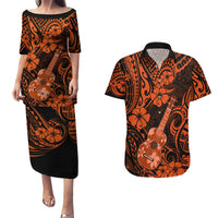 Hawaii Ukulele Couples Matching Puletasi Dress and Hawaiian Shirt Polynesian Pattern Orange Version LT01 Orange - Polynesian Pride