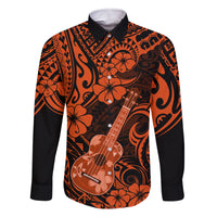 Hawaii Ukulele Family Matching Off Shoulder Maxi Dress and Hawaiian Shirt Polynesian Pattern Orange Version LT01 Dad's Shirt - Long Sleeve Orange - Polynesian Pride