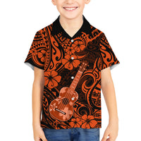 Hawaii Ukulele Kid Hawaiian Shirt Polynesian Pattern Orange Version LT01 Kid Orange - Polynesian Pride