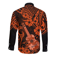 Hawaii Ukulele Long Sleeve Button Shirt Polynesian Pattern Orange Version LT01 - Polynesian Pride