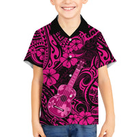 Hawaii Ukulele Family Matching Off Shoulder Maxi Dress and Hawaiian Shirt Polynesian Pattern Pink Version LT01 Son's Shirt Pink - Polynesian Pride