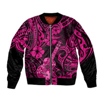 Hawaii Ukulele Sleeve Zip Bomber Jacket Polynesian Pattern Pink Version LT01 Unisex Pink - Polynesian Pride