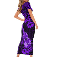 Hawaii Ukulele Short Sleeve Bodycon Dress Polynesian Pattern Purple Version LT01 - Polynesian Pride