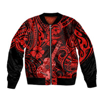Hawaii Ukulele Bomber Jacket Polynesian Pattern Red Version LT01 Unisex Red - Polynesian Pride