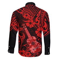 Hawaii Ukulele Family Matching Long Sleeve Bodycon Dress and Hawaiian Shirt Polynesian Pattern Red Version LT01 - Polynesian Pride