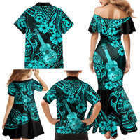 Hawaii Ukulele Family Matching Mermaid Dress and Hawaiian Shirt Polynesian Pattern Turquoise Version LT01 - Polynesian Pride