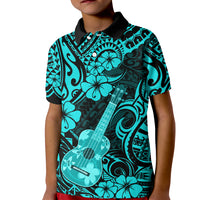 Hawaii Ukulele Kid Polo Shirt Polynesian Pattern Turquoise Version LT01 Kid Turquoise - Polynesian Pride