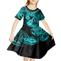 Hawaii Ukulele Kid Short Sleeve Dress Polynesian Pattern Turquoise Version LT01 - Polynesian Pride