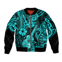 Hawaii Ukulele Sleeve Zip Bomber Jacket Polynesian Pattern Turquoise Version LT01 Unisex Turquoise - Polynesian Pride