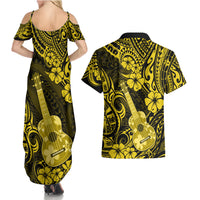 Hawaii Ukulele Couples Matching Summer Maxi Dress and Hawaiian Shirt Polynesian Pattern Yellow Version LT01 - Polynesian Pride