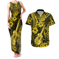 Hawaii Ukulele Couples Matching Tank Maxi Dress and Hawaiian Shirt Polynesian Pattern Yellow Version LT01 Yellow - Polynesian Pride
