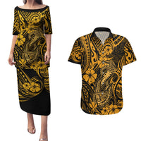 Hawaii Fish Hook Couples Matching Puletasi Dress and Hawaiian Shirt Polynesian Pattern Gold Version LT01 Gold - Polynesian Pride