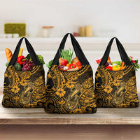 Hawaii Fish Hook Grocery Bag Polynesian Pattern Gold Version LT01 3-pack One Size Gold - Polynesian Pride