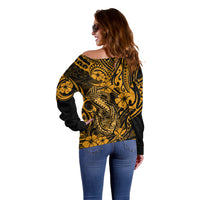 Hawaii Fish Hook Off Shoulder Sweater Polynesian Pattern Gold Version LT01 - Polynesian Pride