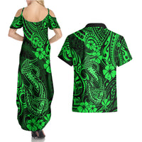Hawaii Fish Hook Couples Matching Summer Maxi Dress and Hawaiian Shirt Polynesian Pattern Green Version LT01 - Polynesian Pride