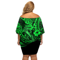 Hawaii Fish Hook Family Matching Off Shoulder Short Dress and Hawaiian Shirt Polynesian Pattern Green Version LT01 - Polynesian Pride