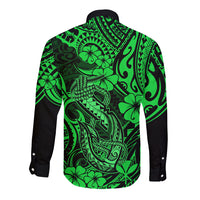 Hawaii Fish Hook Long Sleeve Button Shirt Polynesian Pattern Green Version LT01 - Polynesian Pride