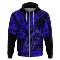 Hawaii Fish Hook Hoodie Polynesian Pattern Navy Blue Version LT01 Zip Hoodie Blue - Polynesian Pride